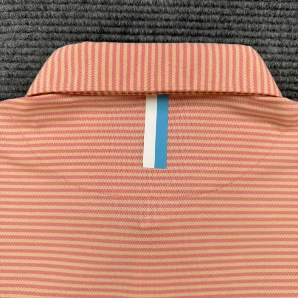Rhoback Men XXL Performance Polo Shirt Orange Pink Striped Short Sleeve Golf 2XL